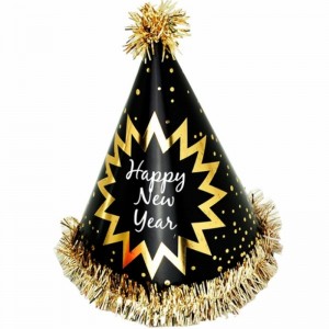 Felice Anno Nuovo Foil Fringe Cone Carta con Glitter